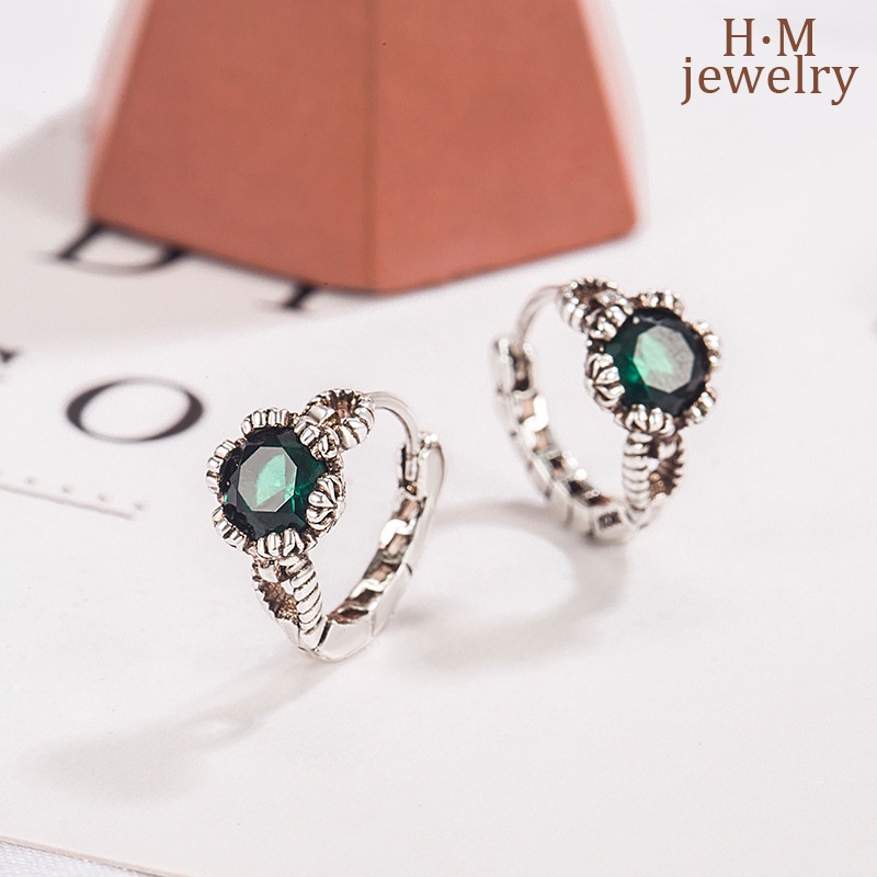 Anting Tusuk Sterling Silver 925 Gaya Vintage Dengan Kristal Warna Hijau Olive Untuk Wanita