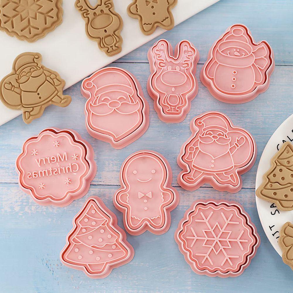 R-FLOWER Cookie Cutters 3D Untuk Bayi Anak Tema Natal Cookie Stamp Kartun Pressable Baking Tools