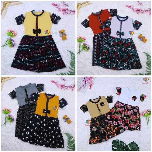 (Rample) Dress Sabrina uk 4-5 Tahun / Dres Anak Perempuan Baju Cewek Lengan Pendek Harian Gaun Motif