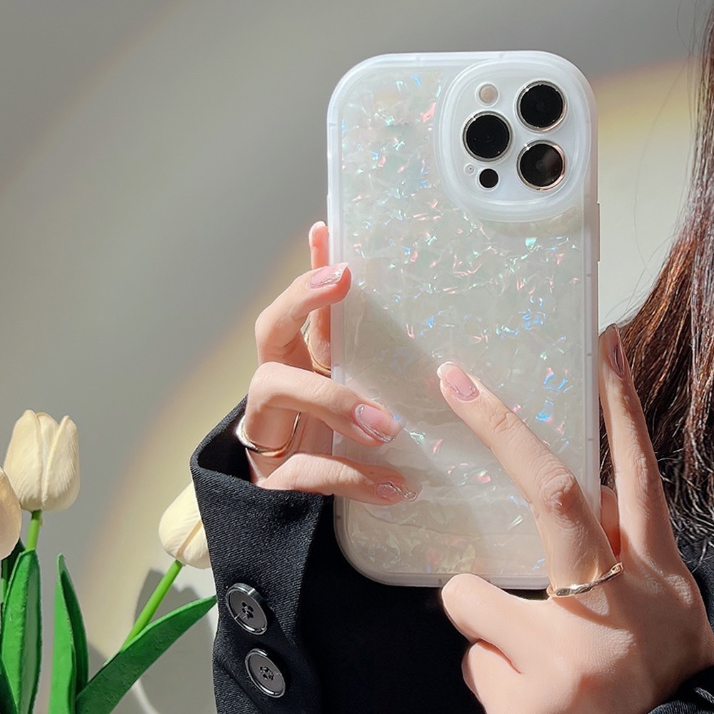 Crystal Clear White Shell Pattern Phone Case Cpmpatible for iPhone 7Plus 8Plus 11 13 12 Pro Max 6 6s Plus 7 8 XR XS MAX SE 2020 Soft TPU Lens Camera Protetion Shockproof Back Cover