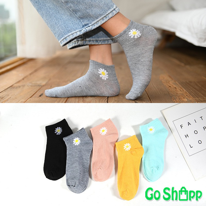 Kaos Kaki Pendek Wanita Import Motif Bunga Krisan - Kaos Kaki Wanita Ankle Dewasa Import [KK02]