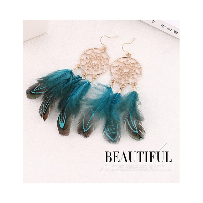 LRC Anting Gantung Fashion Mesh Fringed Feather Earrings Y6128X