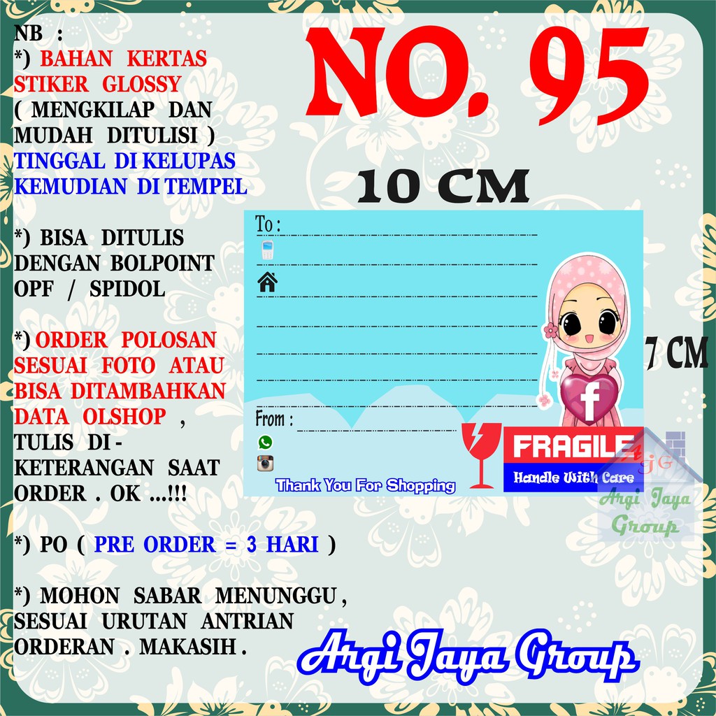 

Stiker Pengiriman - Sticker Alamat Olshop Murah Nomer 95 - 10x7 cm - Glossy