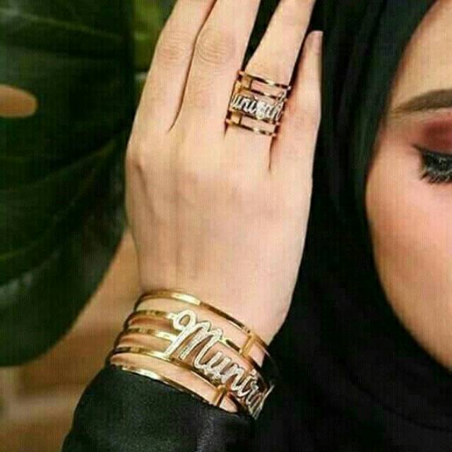 gelang wanita / Gelang cincin 1 set / gelang nama / cincin nama / gelang titanium anti karat model K