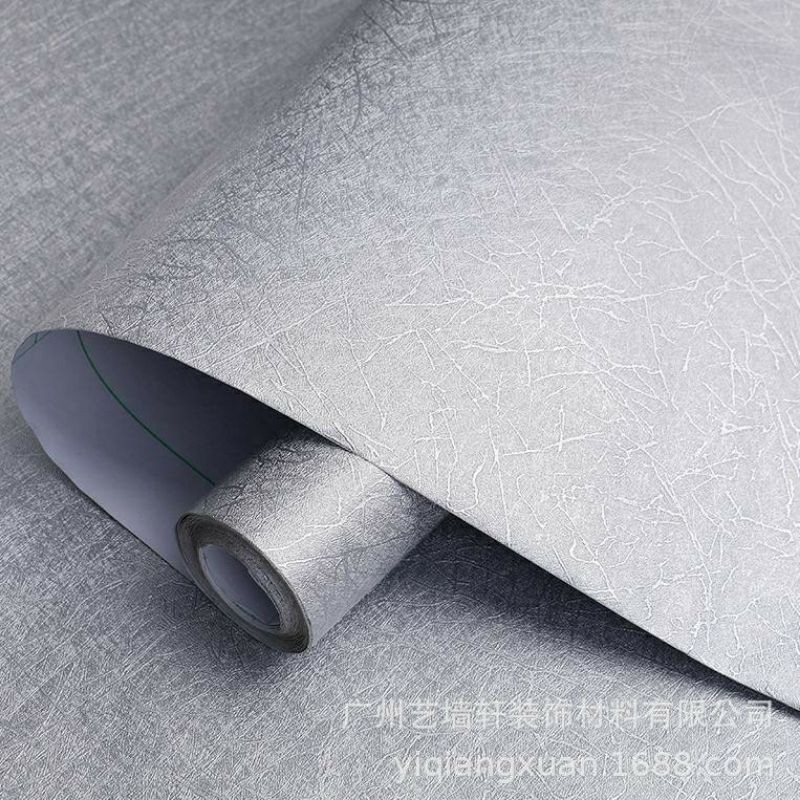 Wallpaper Sticker Dinding Embos Polos Serabut Silver Glossy10mx45cm
