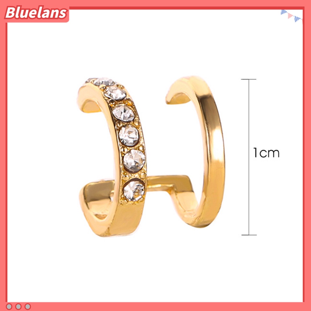 1 Pc Anting Klip Telinga Bentuk C Lapisan Ganda Bahan Tembaga Aksen Berlian Imitasi Untuk Wanita