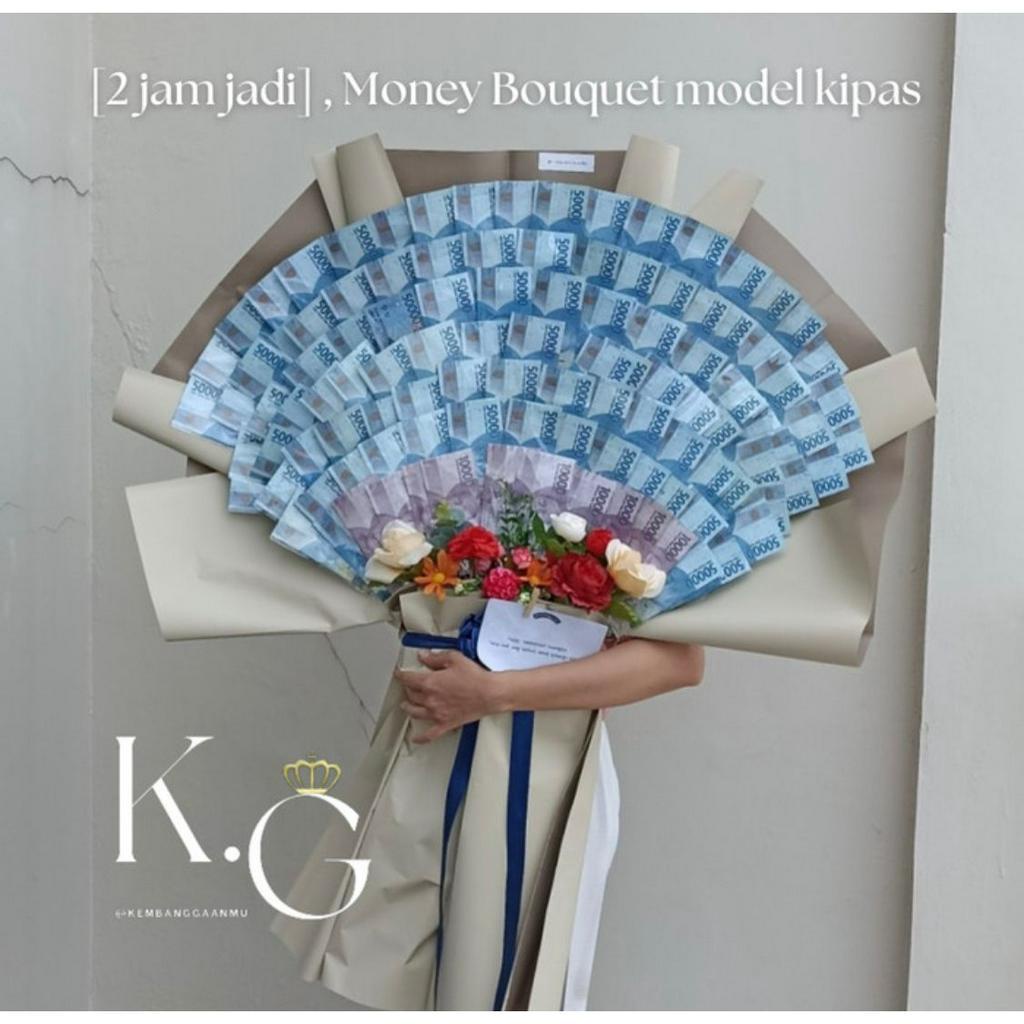 [2 jam jadi ] money bouquet | buket uang | kerangka bucket uang wisuda (20 lembar uang + jasa)