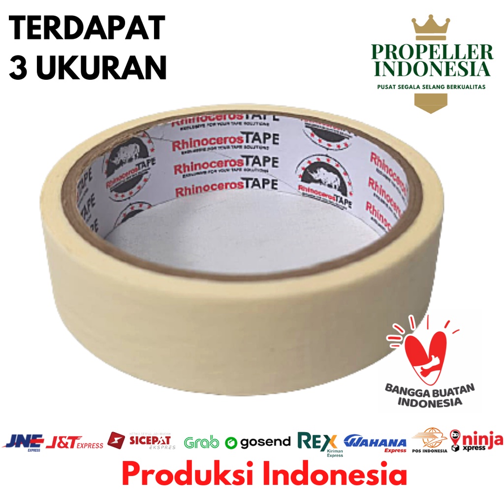 Lakban Kertas Masking Tape RHINOCEROS Tape Putih 24mm x 10m