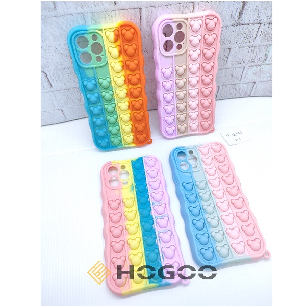 HOGOO POP IT SILICONE IPHONE 12 PRO - CASE PENGHILANG STRESS PUSH IT BUBBLE CASE RAINBOW