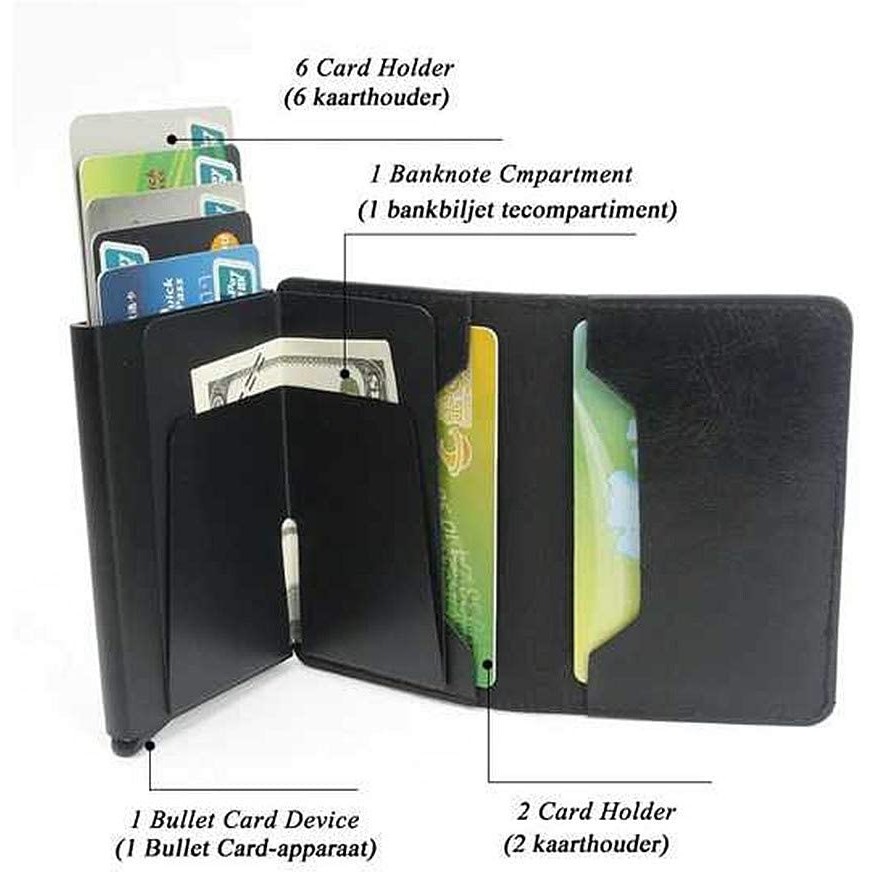 Pop-Up Card Holder Leather Wallet - Dompet Kartu Pria - Muat 8 Kartu