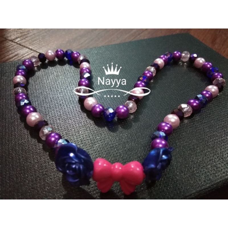 kalung imitasi anak perempuan mutiara sintetis mawar mix pita