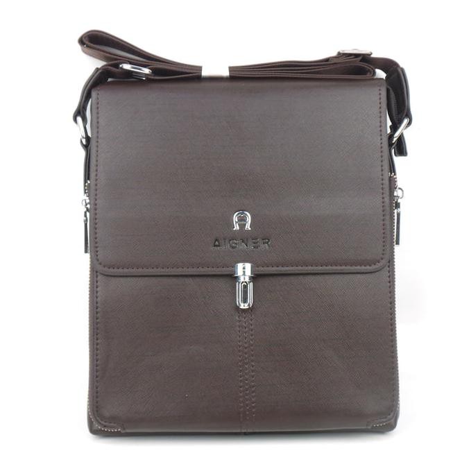 607J Tas Kulit Pria Slimbag Bodybag Import Branded - Aigner Tuss Brown Top