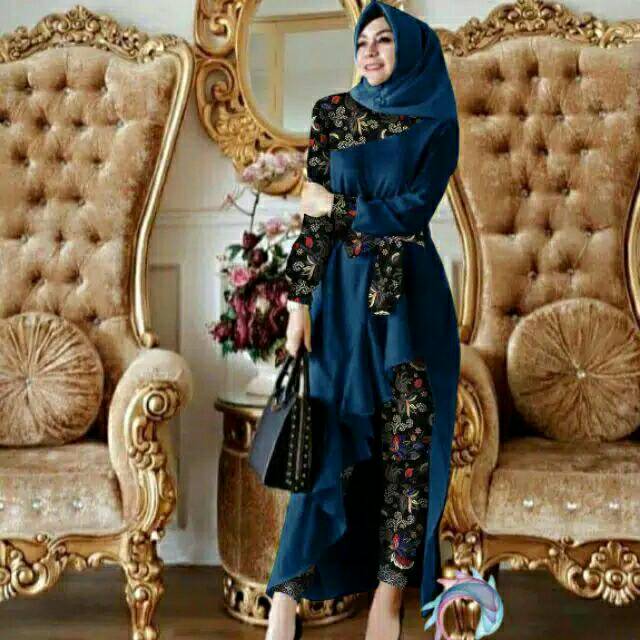 SET CELANA BELLALUNA BATIK, GAMIS HIJAB MUSLIM, DRESS MAXY, SETELAN