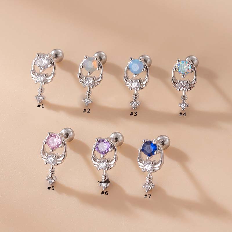 1pc Anting Tusuk Tulang Rawan Telinga Bahan Stainless Steel Hias Zircon Aneka Warna Untuk Wanita