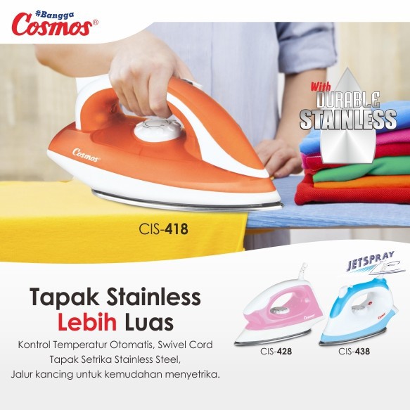 ( COD ) Cosmos CIS 428 Setrika Kering / Dry Iron STAINLESS STEEL SOLEPLATE Gosokan / CIS428 ORIGINAL / Garansi Resmi CIS-428