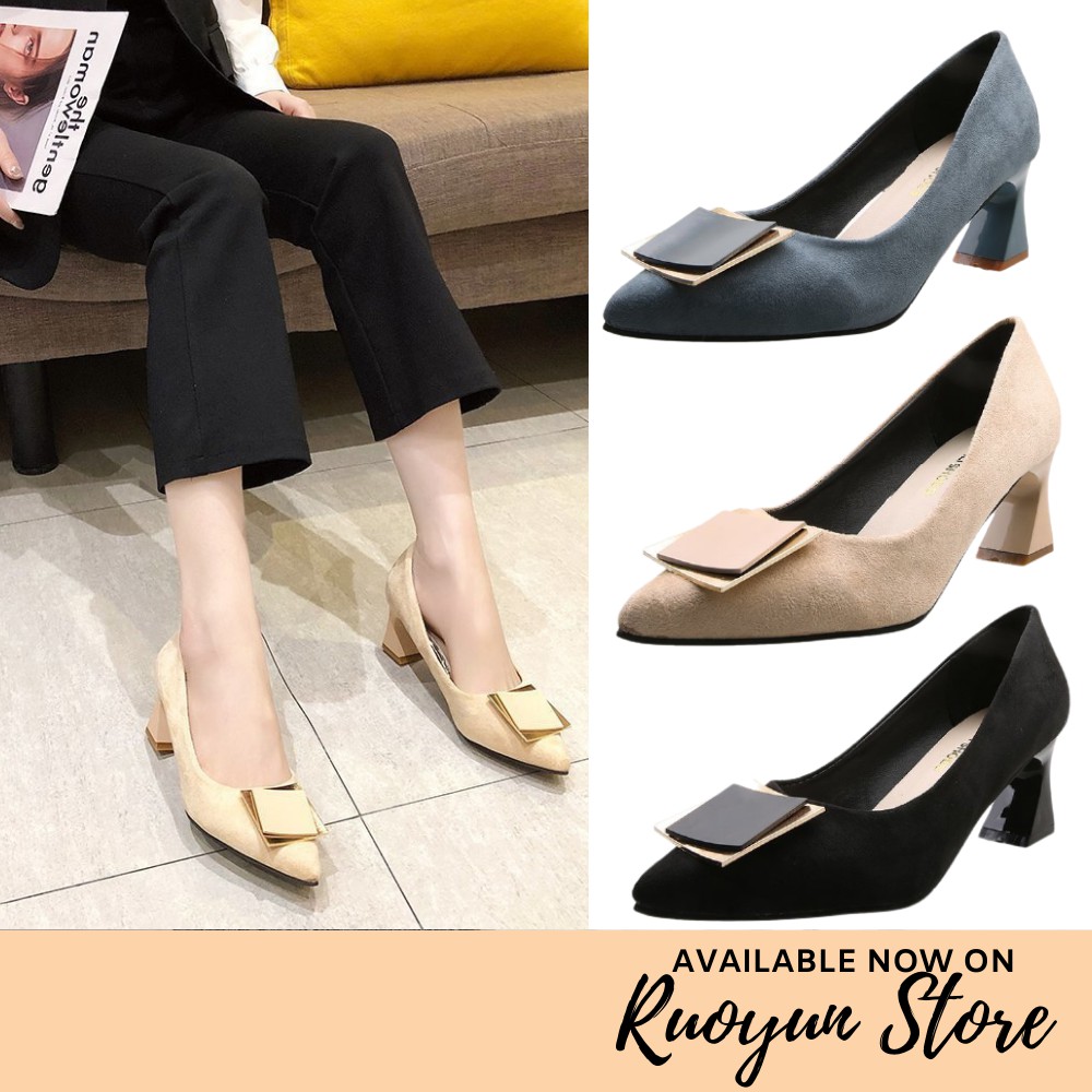 RYS - Mules Smooth Sepatu Hak Tahu Fashion Casual/Kantoran - Ori Import