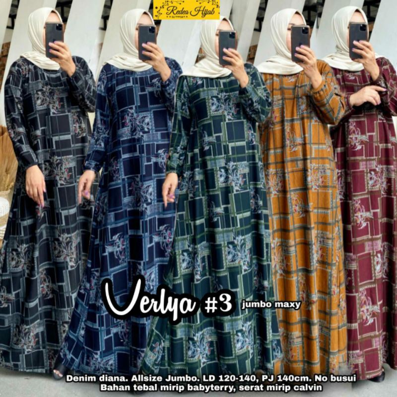 GAMIS DRESS WANITA TERBAIK REDEA HIJAB VERLYA JUMBO MAXY DENIM DIANA FIT XXXL