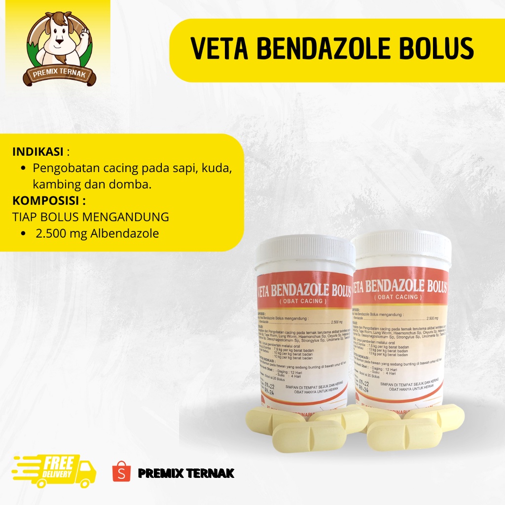 Veta Bendazole Bolus - Albendazol 2500 mg - Obat Cacing bolus - Obat cacing Sapi Kambing - Albendazol bolus - Verm O