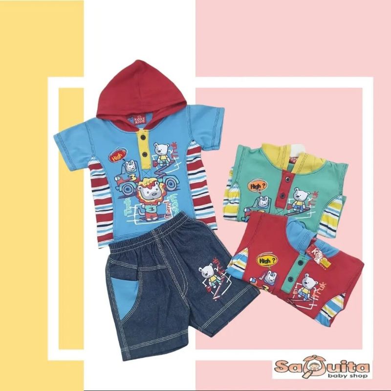 Baju Setelan Pendek + Hodie Bayi Laki Laki 1 tahun / Baju Bayi Laki Laki 1 tahun