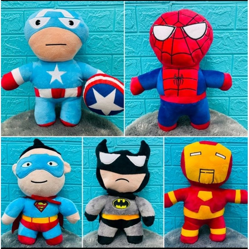 Boneka Super Hero Batman Superman Spiderman Iron Man Captain A Tinggi 35cm Berlabel SNI