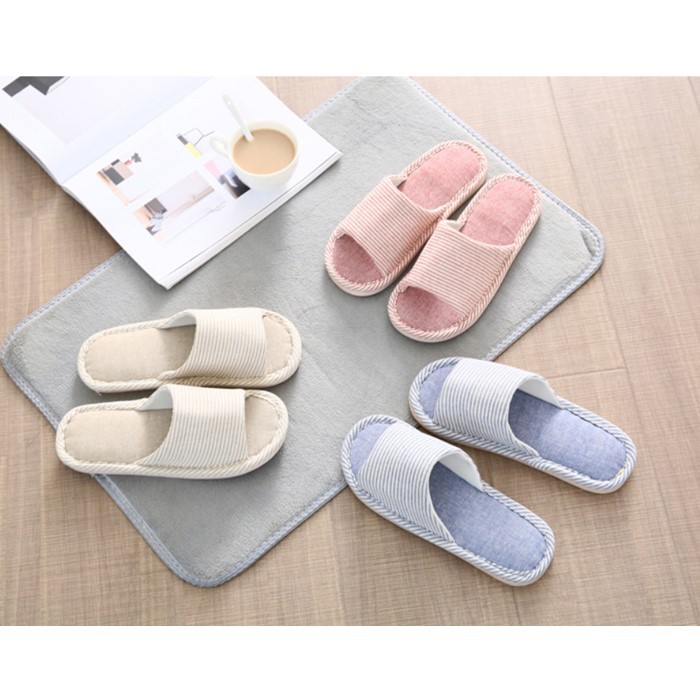 SHOPELLO - Sandal Kamar Rumah Anti Slip Sandal Garis Comfy Modis Empuk Sandal Rumahan