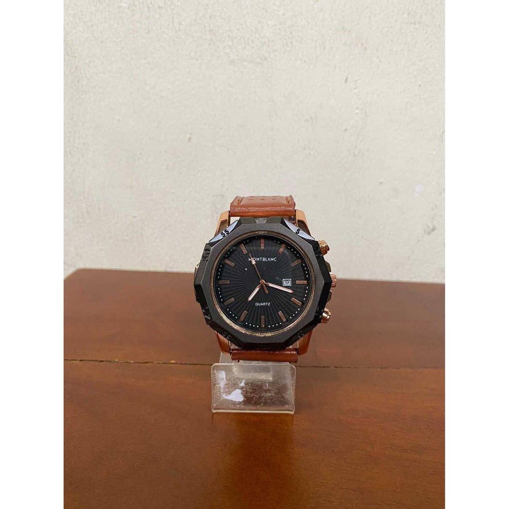 Jam Tangan Pria Mont Blanc Brown Gold Crono Design