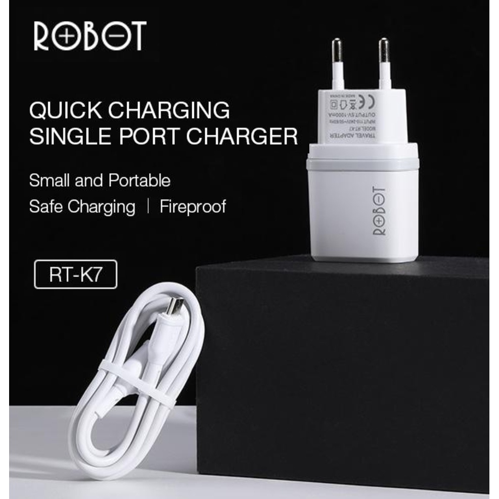 Charger Robot RT-K7 1A Fireproof Quick Charge Include Cable Data Micro