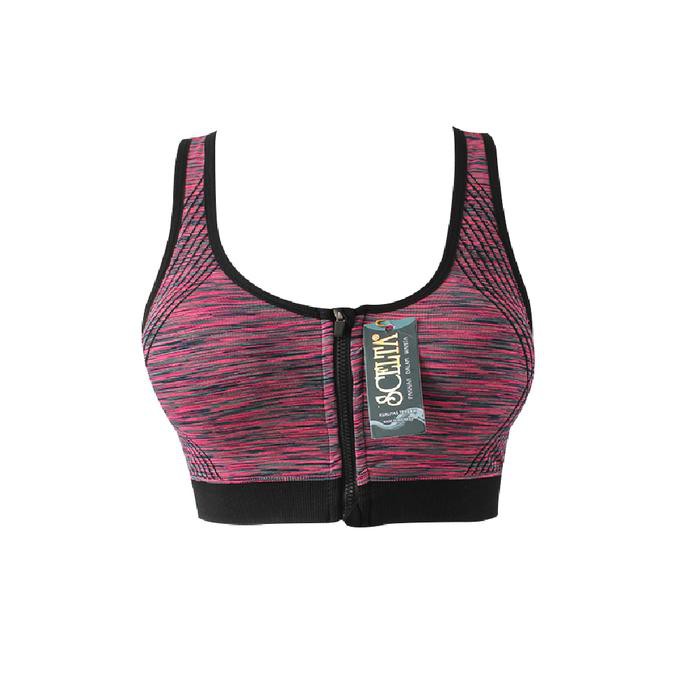 [[BISA COD]] ATASAN BRA SPORT WANITA RESLETING DEPAN SEXY MURAH BAGUS AT SC 1054 - M, Merah Muda NEW
