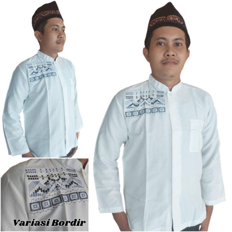 BAJU KOKO PUTIH BORDIR LENGAN PANJANG REMAJA & DEWASA