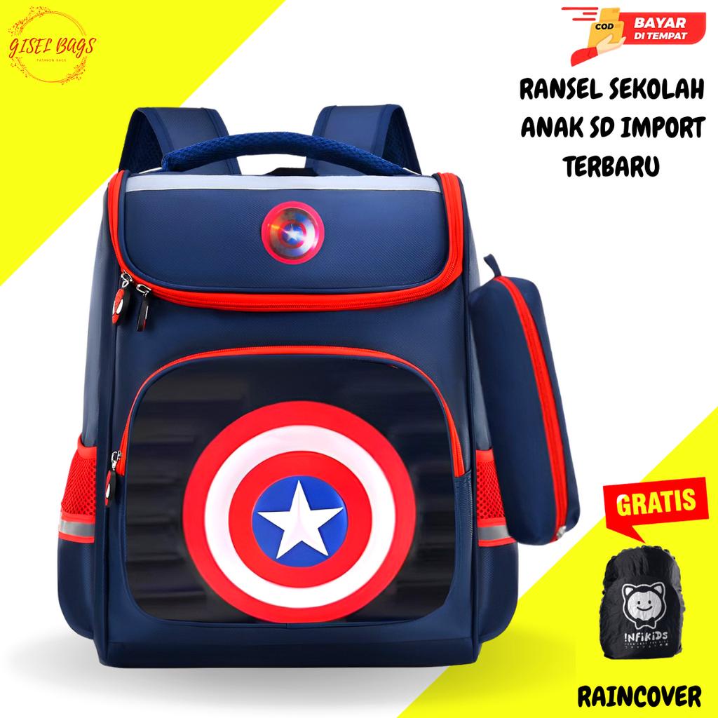 Tas SD TK Ransel Anak Sekolah Timbul Dop Cowok Superhero Spiderman Captain Batman BY Gisel Bags