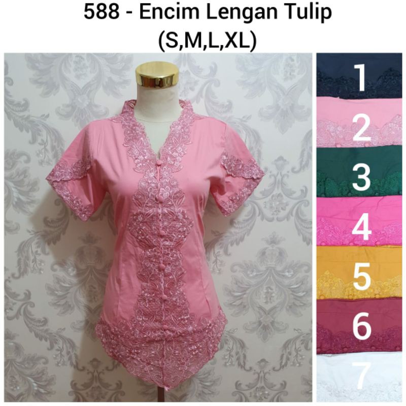 Atasan Kebaya Encim Bordir Modern Lengan Pendek