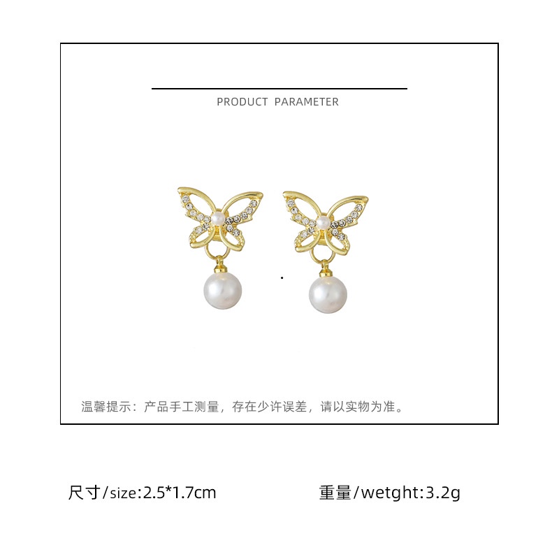 Sterling silver jarum gaya Korea Pearl butterfly sederhana anting-anting baru anggun online influenc