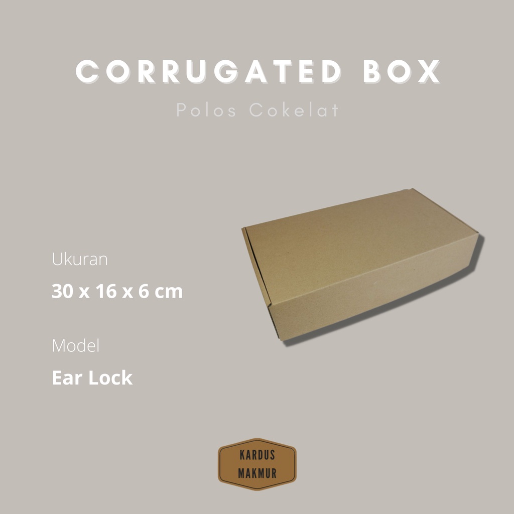 

size 30x16x6cm , Box Earlock corrugated eflute premium diecut kokoh untuk packaging mewah