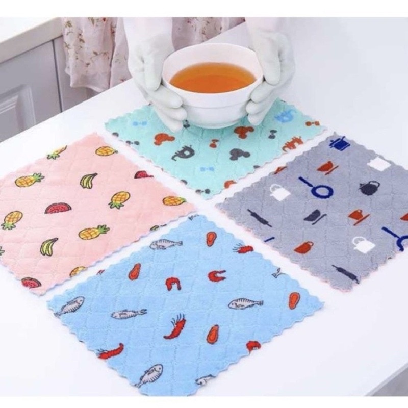 Kain Lap Piring Anti Minyak Kain Microfiber  Serbaguna Motif