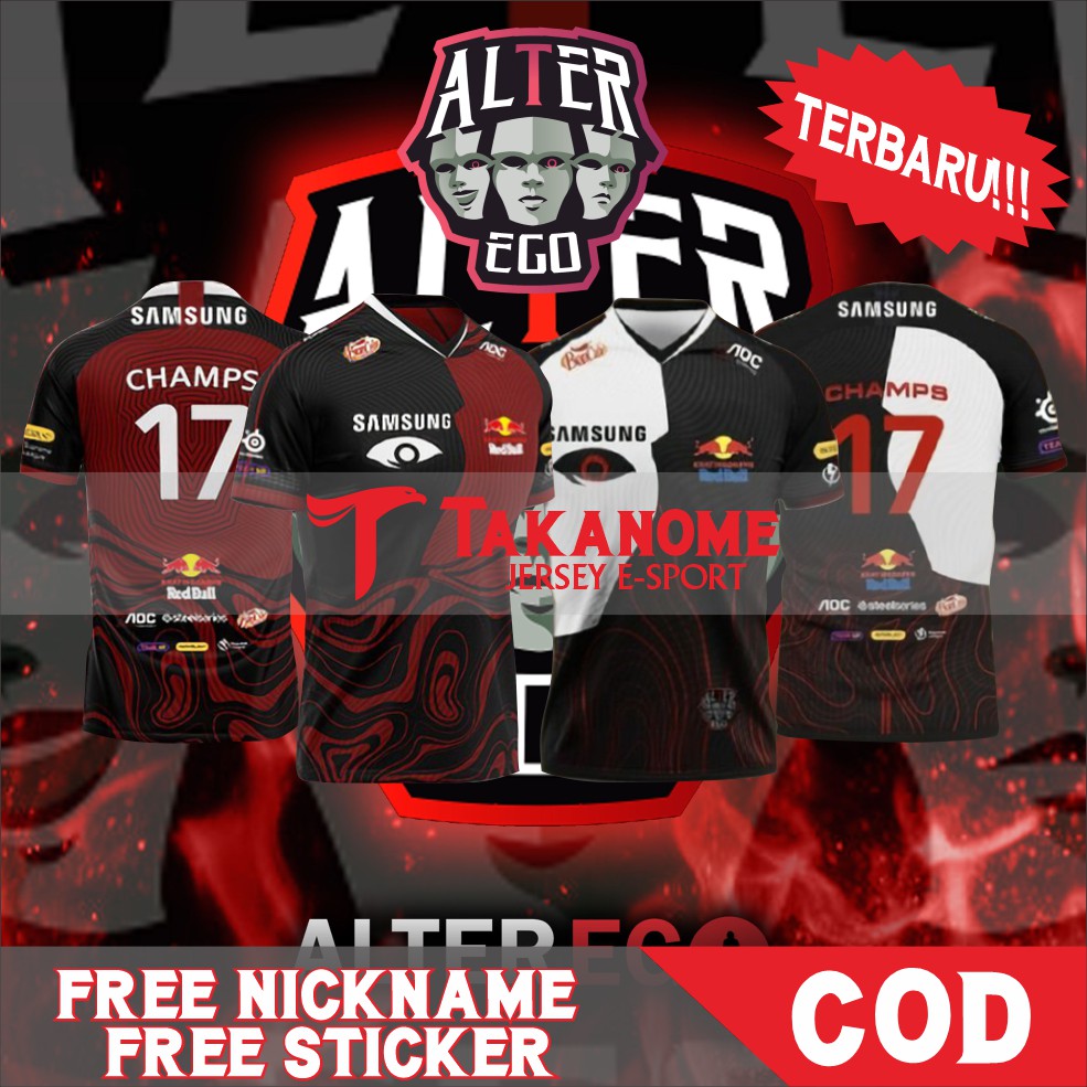 JERSEY GAMING ALTER EGO HOME + AWAY HITAM MERAH 2020 & 2021 / Free ganti Nickname / FREE STICKER