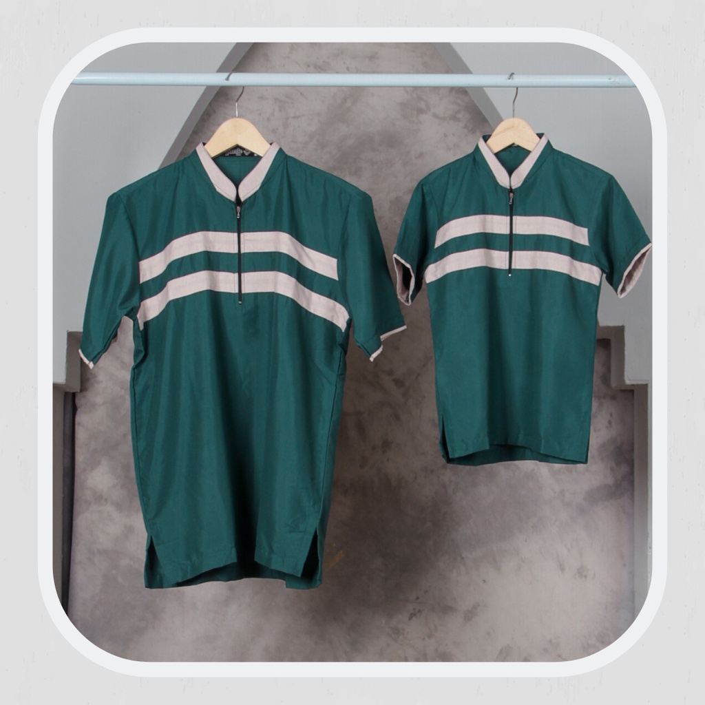 Baju Koko Couple / Pakaian Muslim Ayah dan Anak / Koko Couple Warna Hijau Botol / koko couple