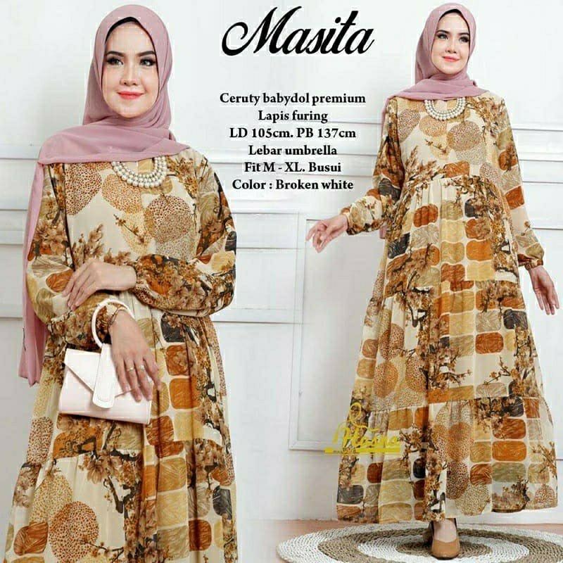 Masita Maxy, GAMIS WANITA MUSLIM CANTIK MURAH MODIS FIT XL LD 104 BAHAN CERUTTY BABYDOLL PREMIUM FULL FURING TERMURAH