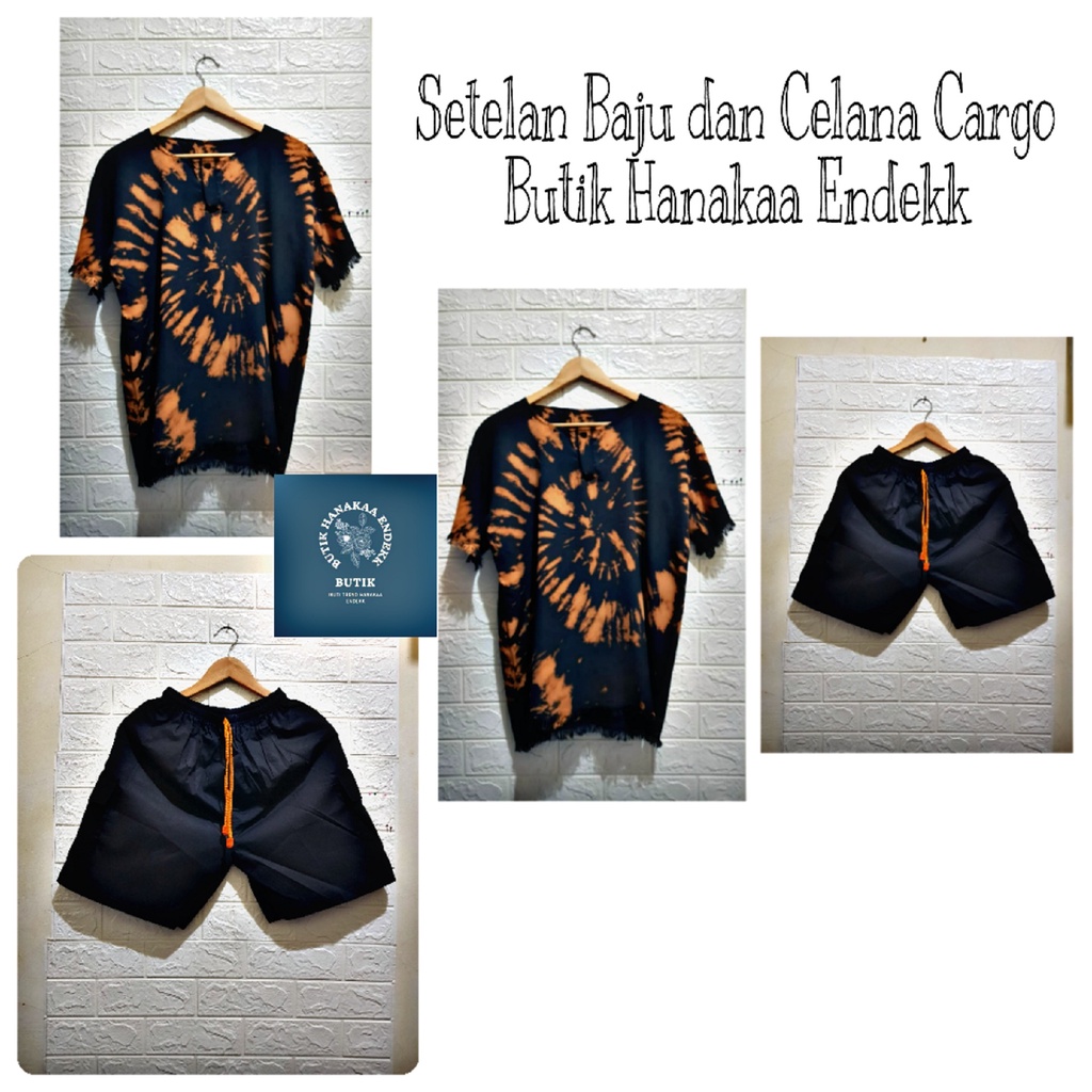 Set/Setelan Baju dan Celana Cargo Etnik Dashiki Oval Pria/Wanita (Unisex)