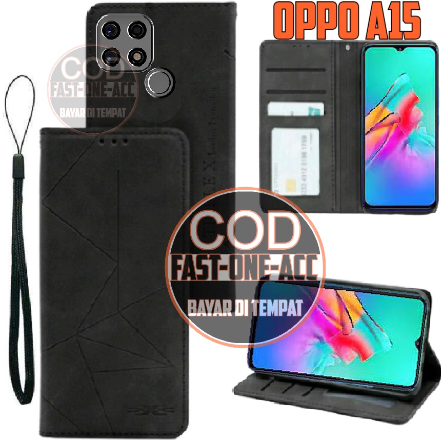 CASE HP OPPO A15 - CASING DOMPET MOTIF -FLIP COVER LEATHER-SARUNG HP
