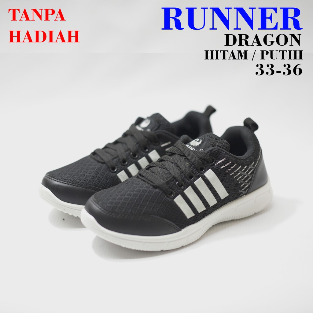 Sepatu Sekolah Sneacker Runner Hitam Putih