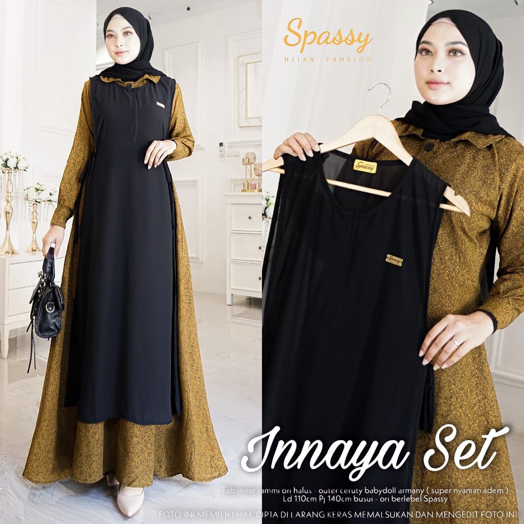 GAMIS PLUS OUTER DRESS WANITA PLUS CARDI POLOS ELLEGANT TERBARU INNAYA SET SPASSY DRESS