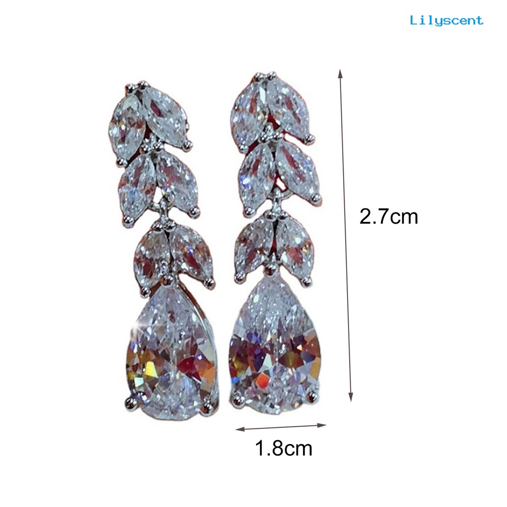 1 Pasang Anting Stud Bentuk Daun Menjuntai Aksen Berlian Imitasi Kubik Zirkonia Untuk Pernikahan