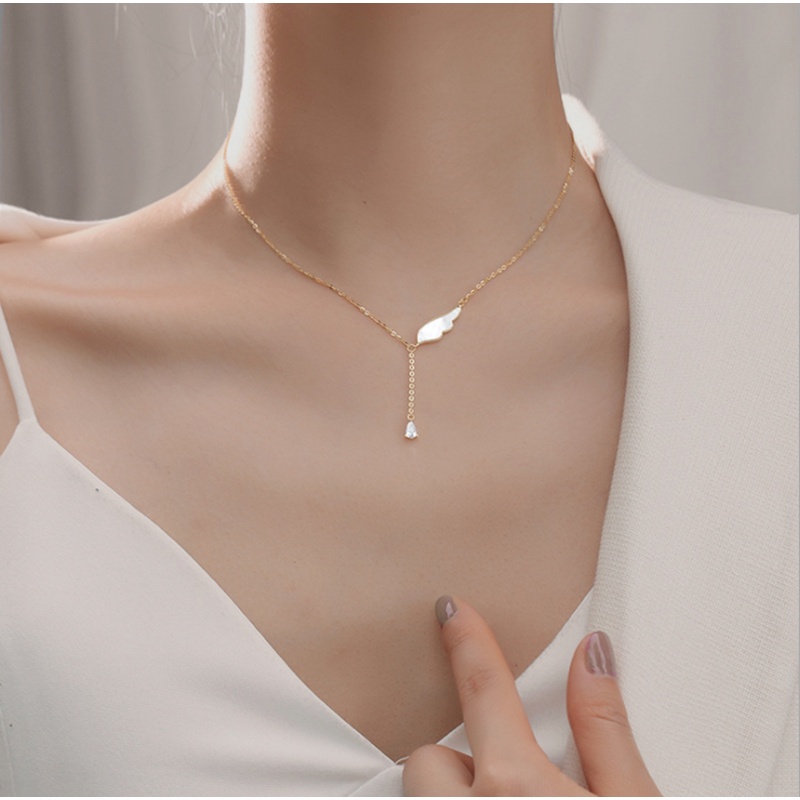 Magic789 Trendy Crystal Charm Gold Angel Wing Clavicle Chain Necklace for Women Chic Girls Choker