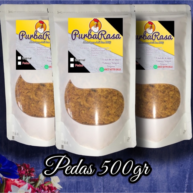 

Abon Ayam Asli Non MSG PurbaRasa Pedas 500gr