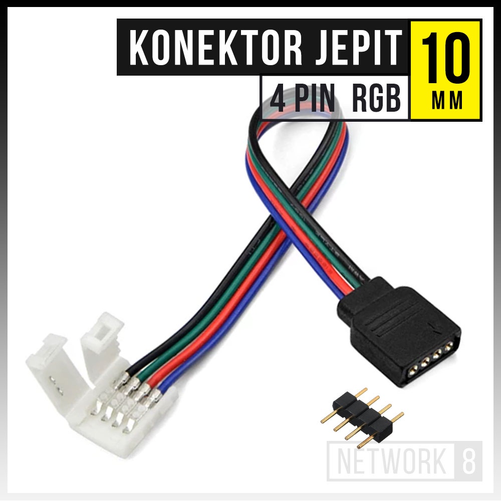 KONEKTOR ADAPTER KABEL KEPALA JEPIT LED STRIP 4 PIN JALUR SISIR KAKI RGB 4PIN HEADER 10MM 3528 5050