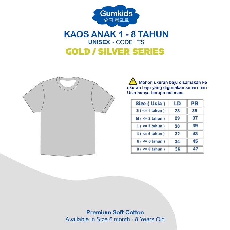 GUMKIDS KAOS ANAK PREMIUM / TSHIRT TEE ANAK / ATASAN BAJU ANAK GOLD &amp; SILVER SERIES