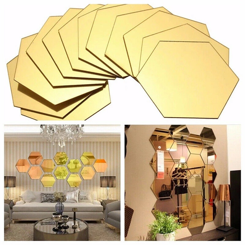 CERMIN KACA HEXAGONAL MIRROR DEKORASI HIASAN DINDING STICKER KACA HEXAGON CERMIN MURAH