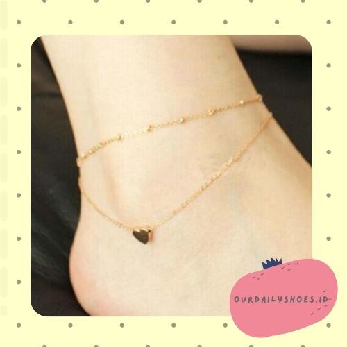 ★ODS★FA55   Gelang Kaki  Double Layer Gaya Korea Love Heart Pendant Women