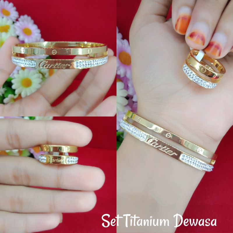 { TITANIUM COD } SET GELANG CINCIN TITANIUM DEWASA