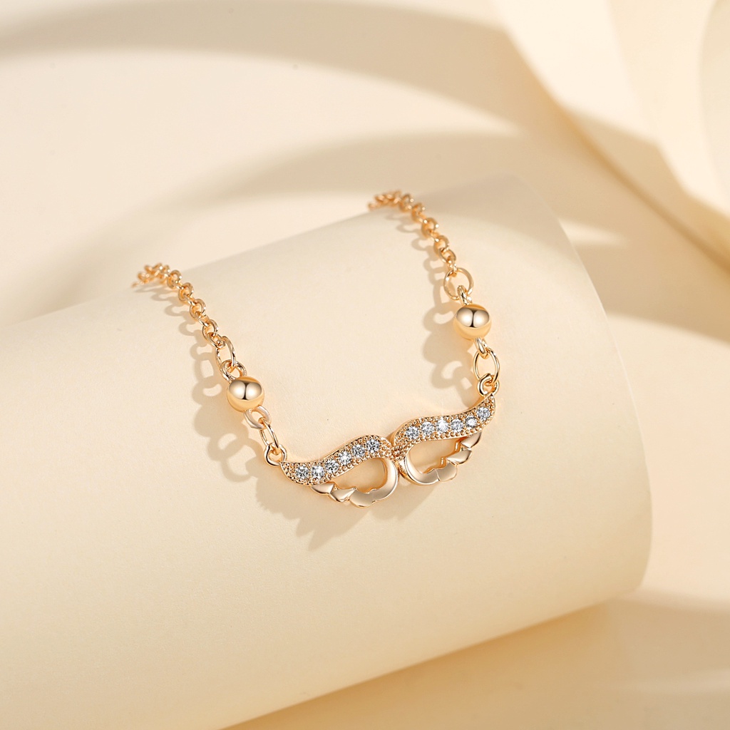 Y591 【Barang spot】Kalung Sayap Malaikat Titanium Wanita Anti Karat Kristal Berlian Mewah Emas 18K Perhiasan Korea